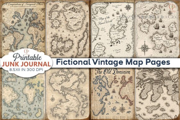 Fictional Vintage Map Junk Journal Print Graphic by CozyPrint Studio Co ...