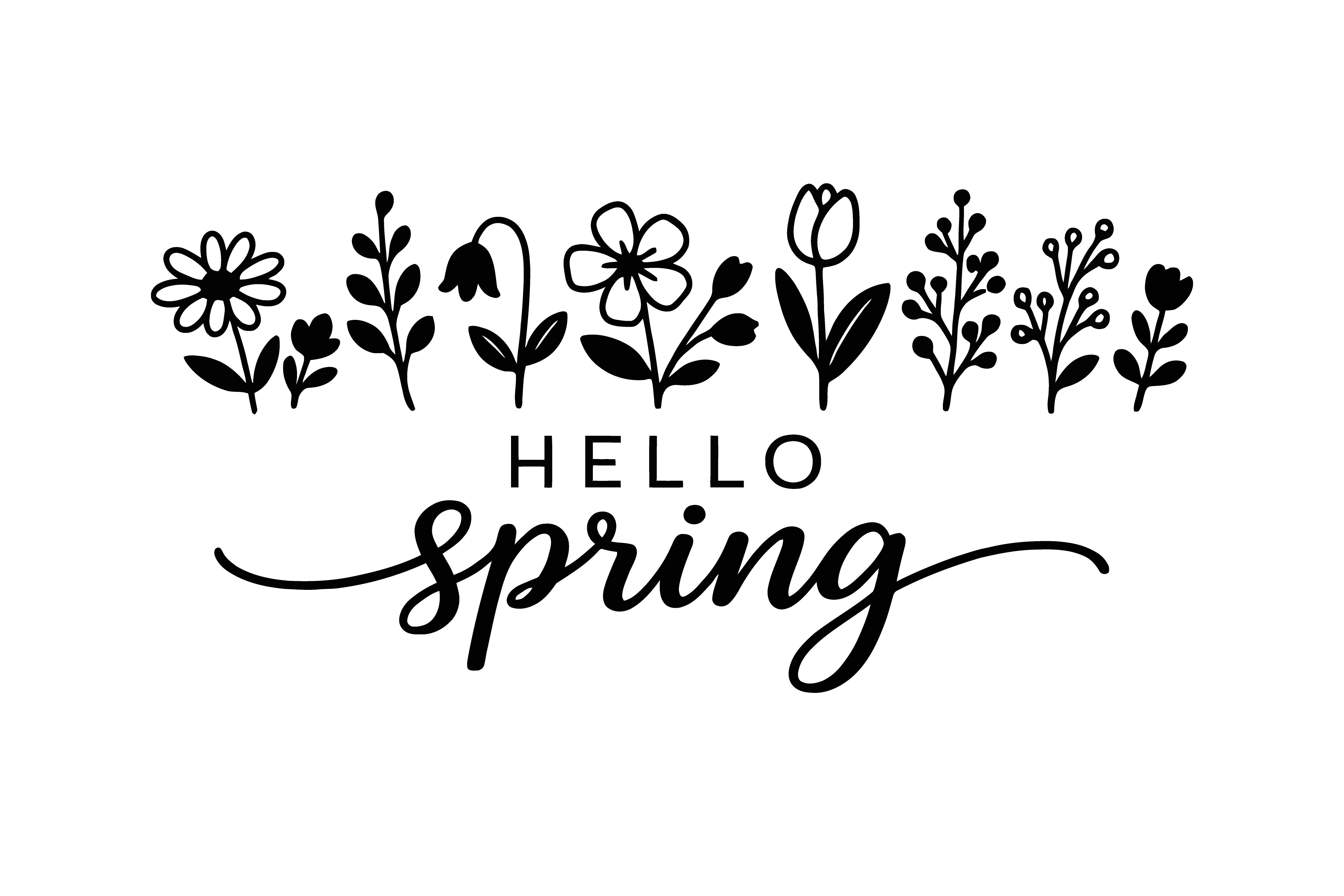 Hello Spring Line Drawing Hello Spring Floral Line Art Graphic by dogstar4535 · Creative Fabrica