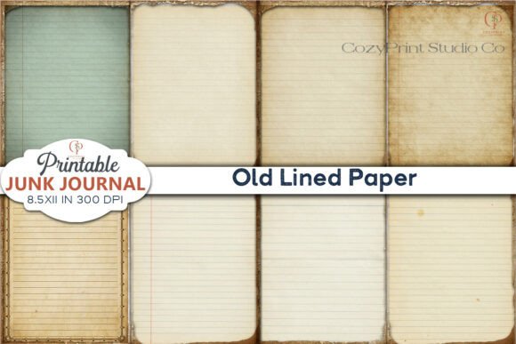 Old Lined Paper Printable Junk Journal Graphic Backgrounds By CozyPrint Studio Co