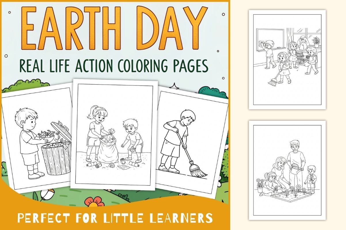 Real Life Action Earth Day Coloring Page