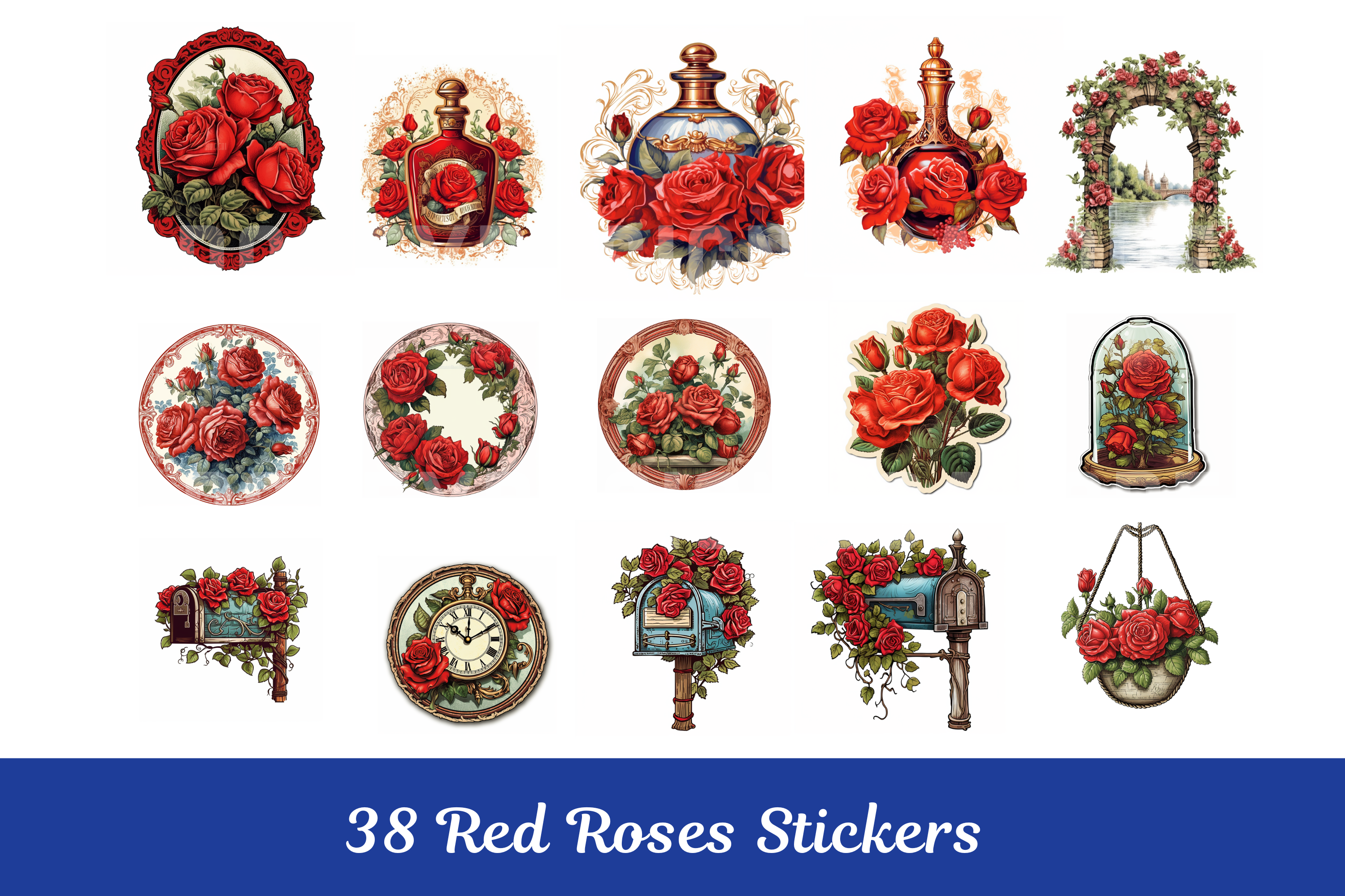 Red Roses Stickers Decorative Element