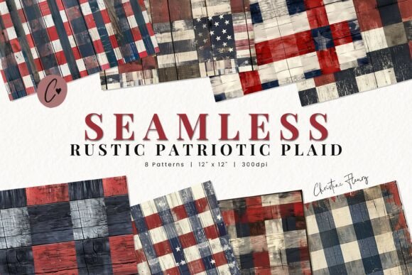Seamless Rustic Patriotic Plaid Pattern Graphic Patterns By Christine Fleury
