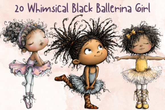 Whimsical Ballerina Black Girl Clipart Graphic by giraffecreativestudio ...