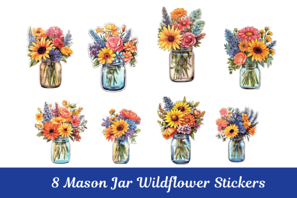 Wildflower Mason Jar Stickers