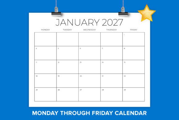 2027 8.5x11 MON-FRI Calendar Template