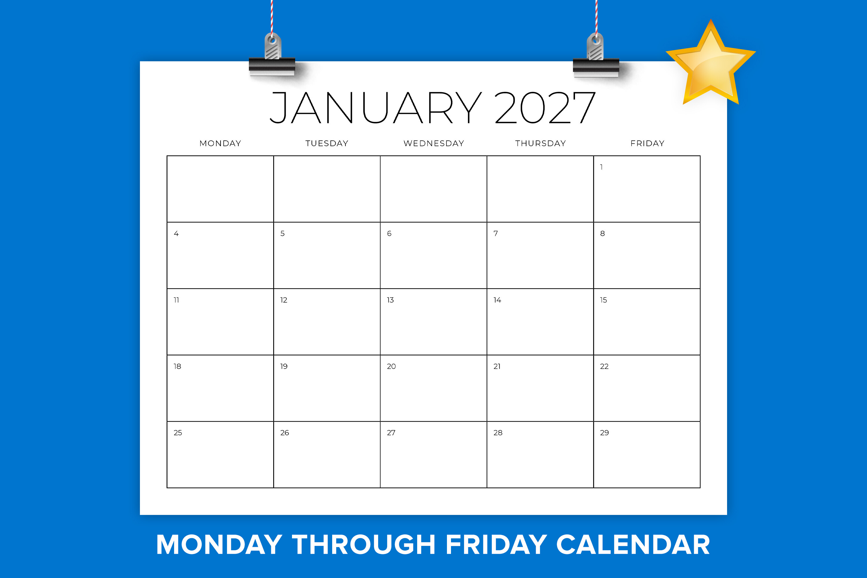 2027 8.5x11 MON-FRI Calendar Template