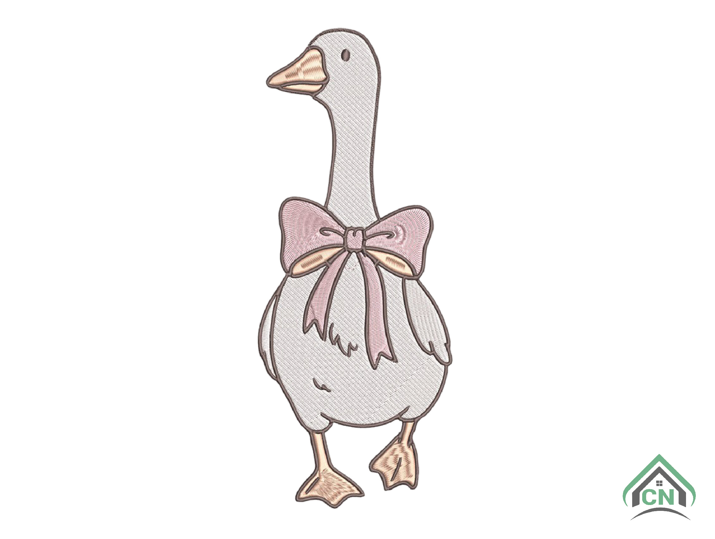 Farm Goose Pink Bow Embroidery Design