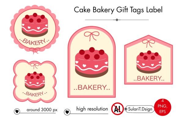 Pink Cake Bakery Gift Tags ( PNG + EPS )
