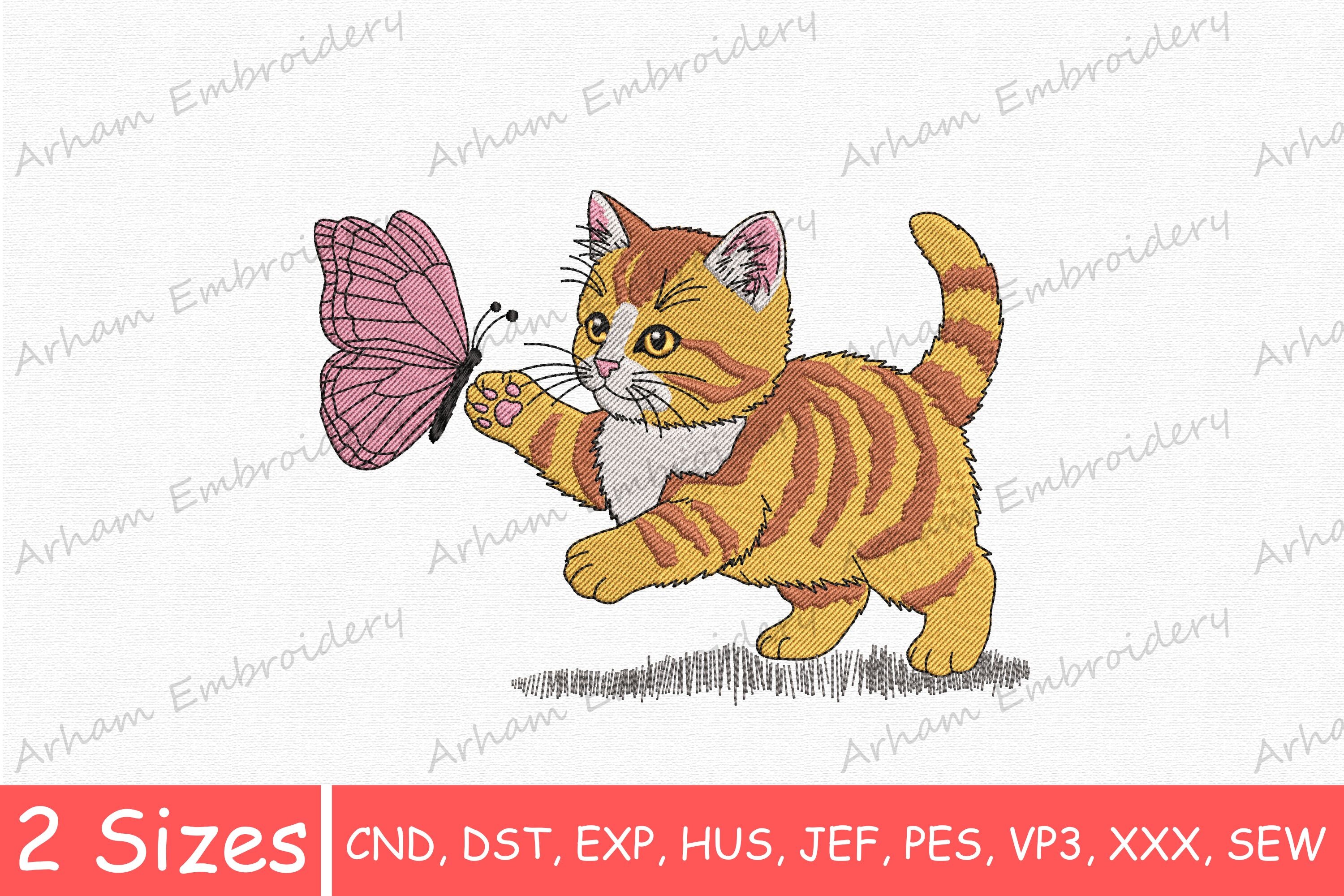 Playful Tabby Cat with Butterfly