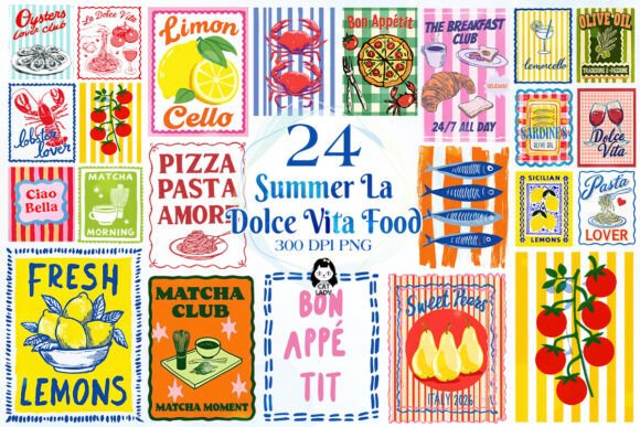 Summer La Dolce Vita Food Clipart Bundle Grafik Druckbare Illustrationen Von Cat Lady