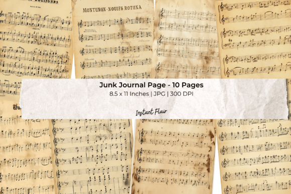 Vintage Sheet Music Junk Journal Pages Gráfico Planos de Fundo Por Instant Flair