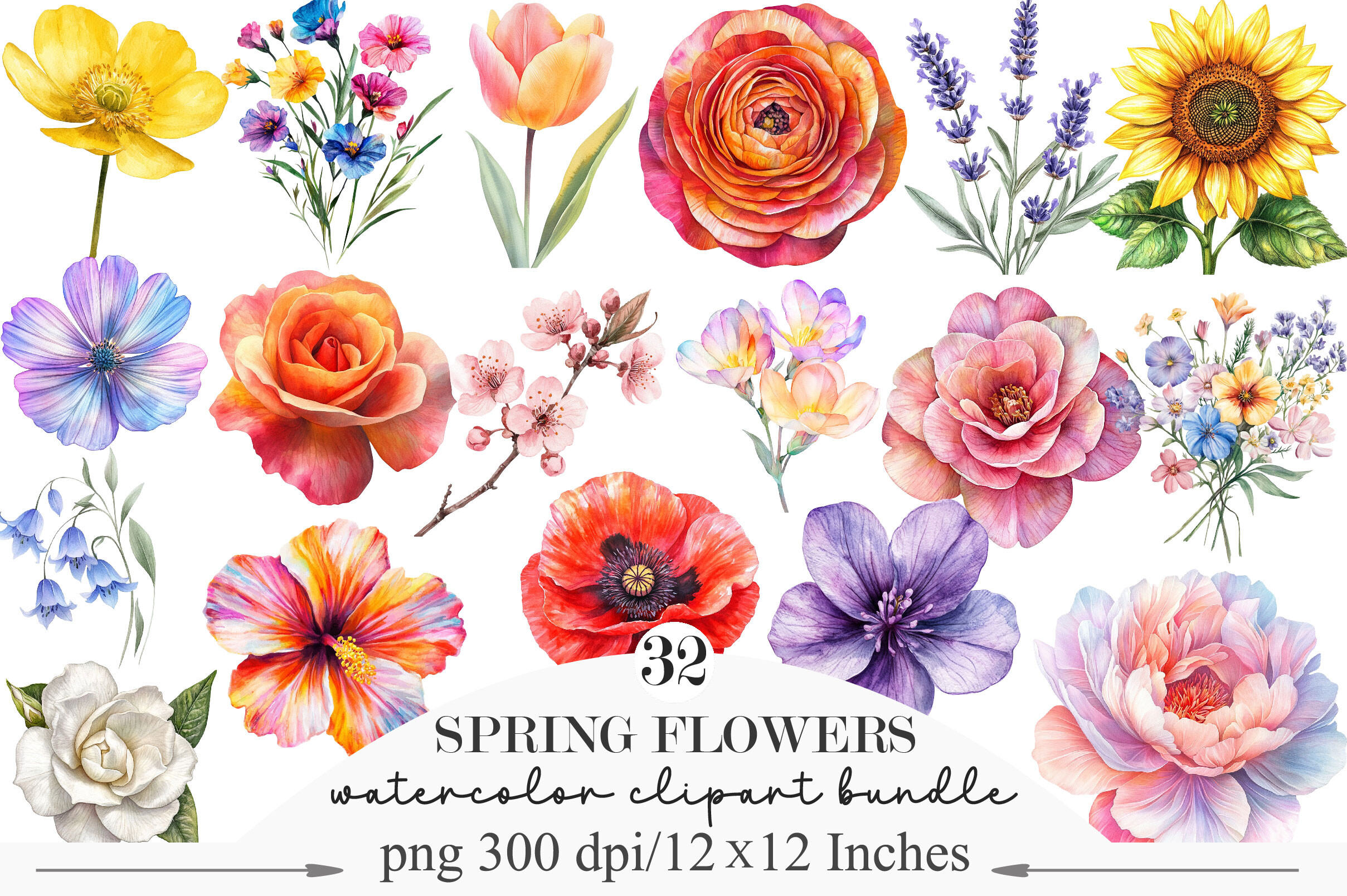 Watercolor Spring Flowers Clipart Graphic by designking · Creative Fabrica
