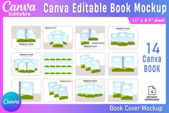 14 Canva Editable Book Mockup Bundle