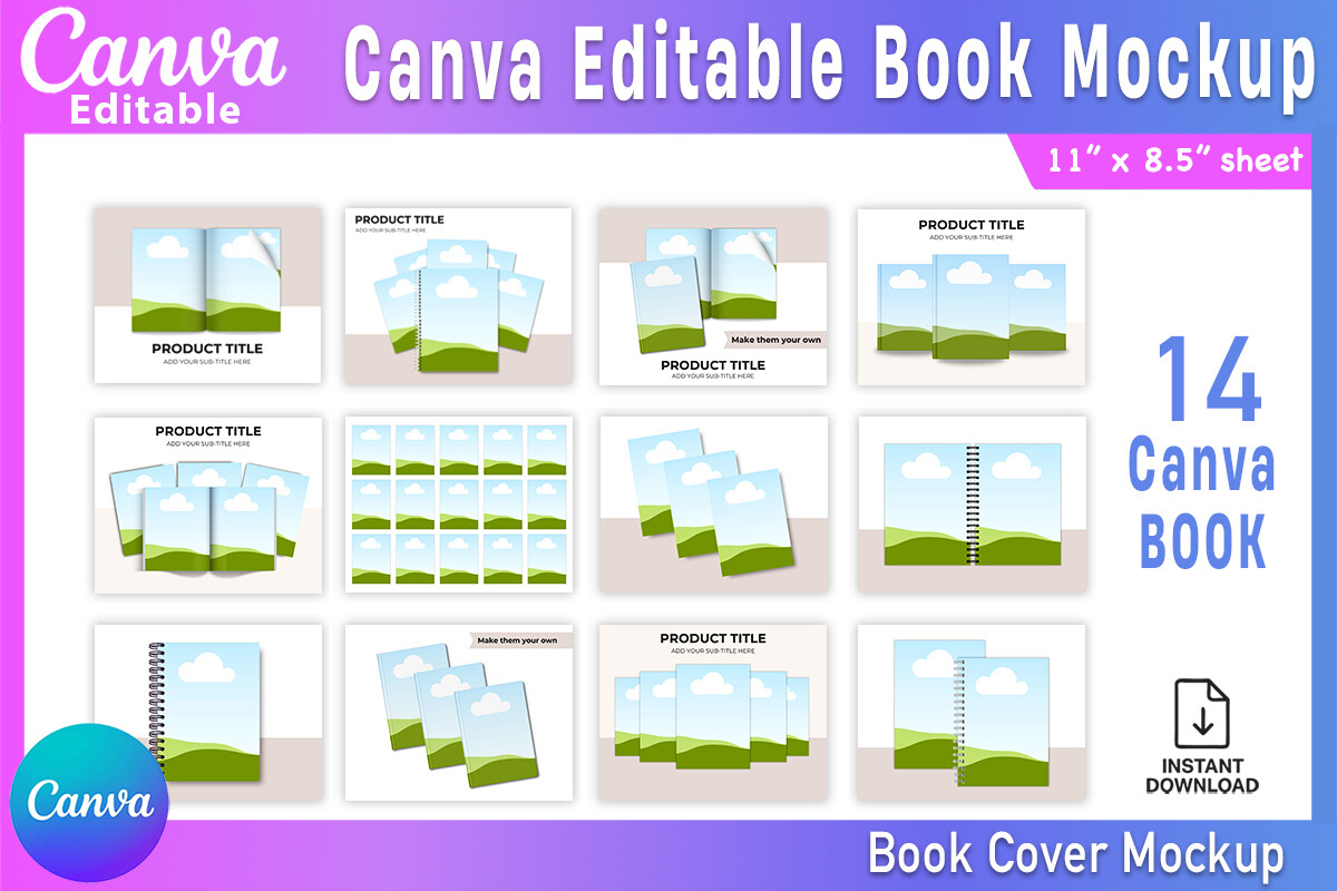 14 Canva Editable Book Mockup Bundle