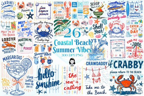 Coastal Beach Vibes Summer Bundle Graphic Illustrations By Cat Lady