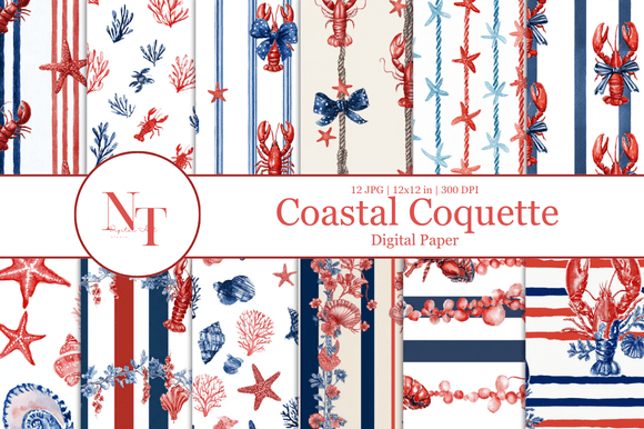 Coastal Coquette Digital Paper Gráfico Patrones de Papel Por Nam Tiwa