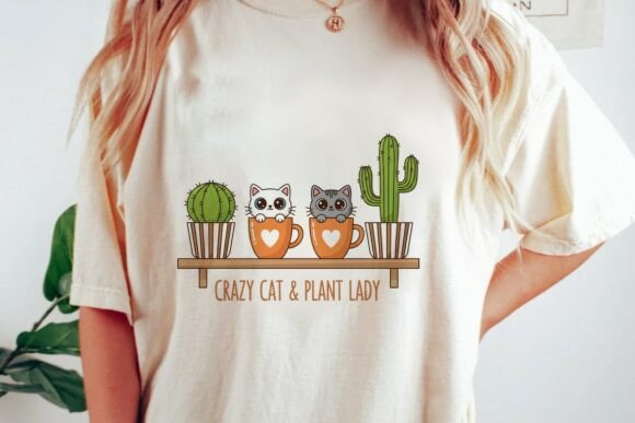 Crazy Cat Plant Lady cute PNG design for sublimation and HTV on tees and totes