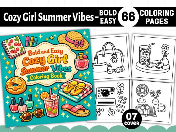 Easy Cozy Girl Summer Vibes Coloring Graphic Coloring Pages & Books Adults By KDP PRO DESIGN
