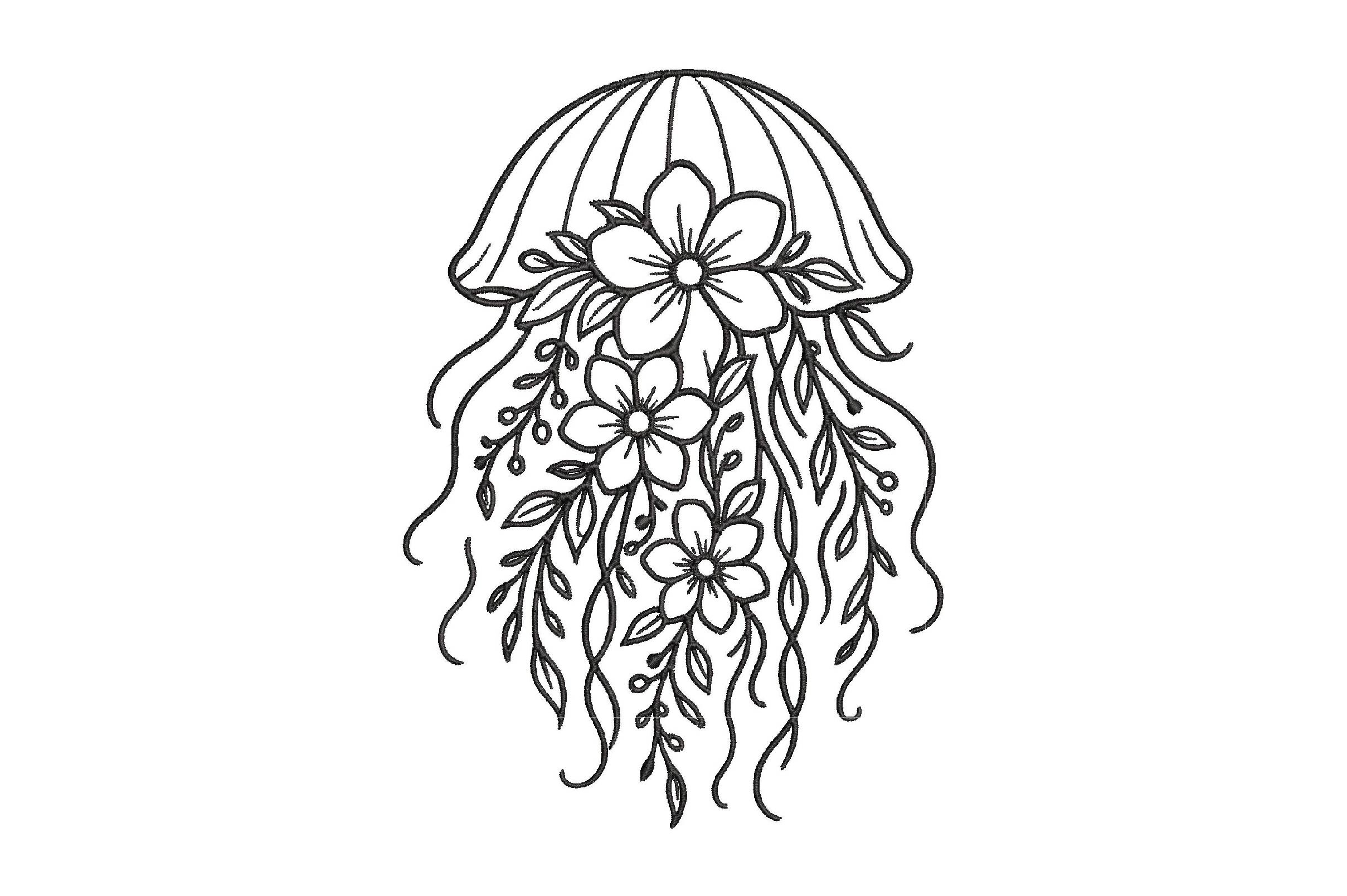 Floral Jellyfish Embroidery Design