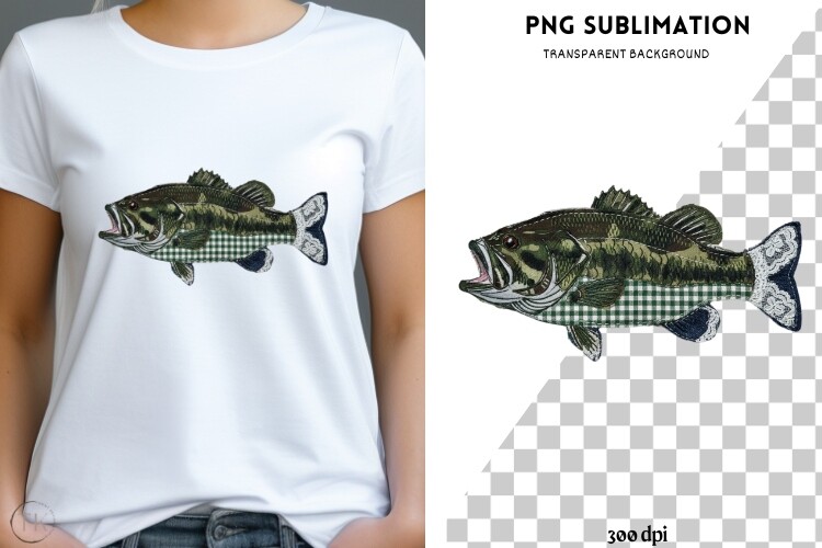 Patchwork Bass Fish PNG | Vintage