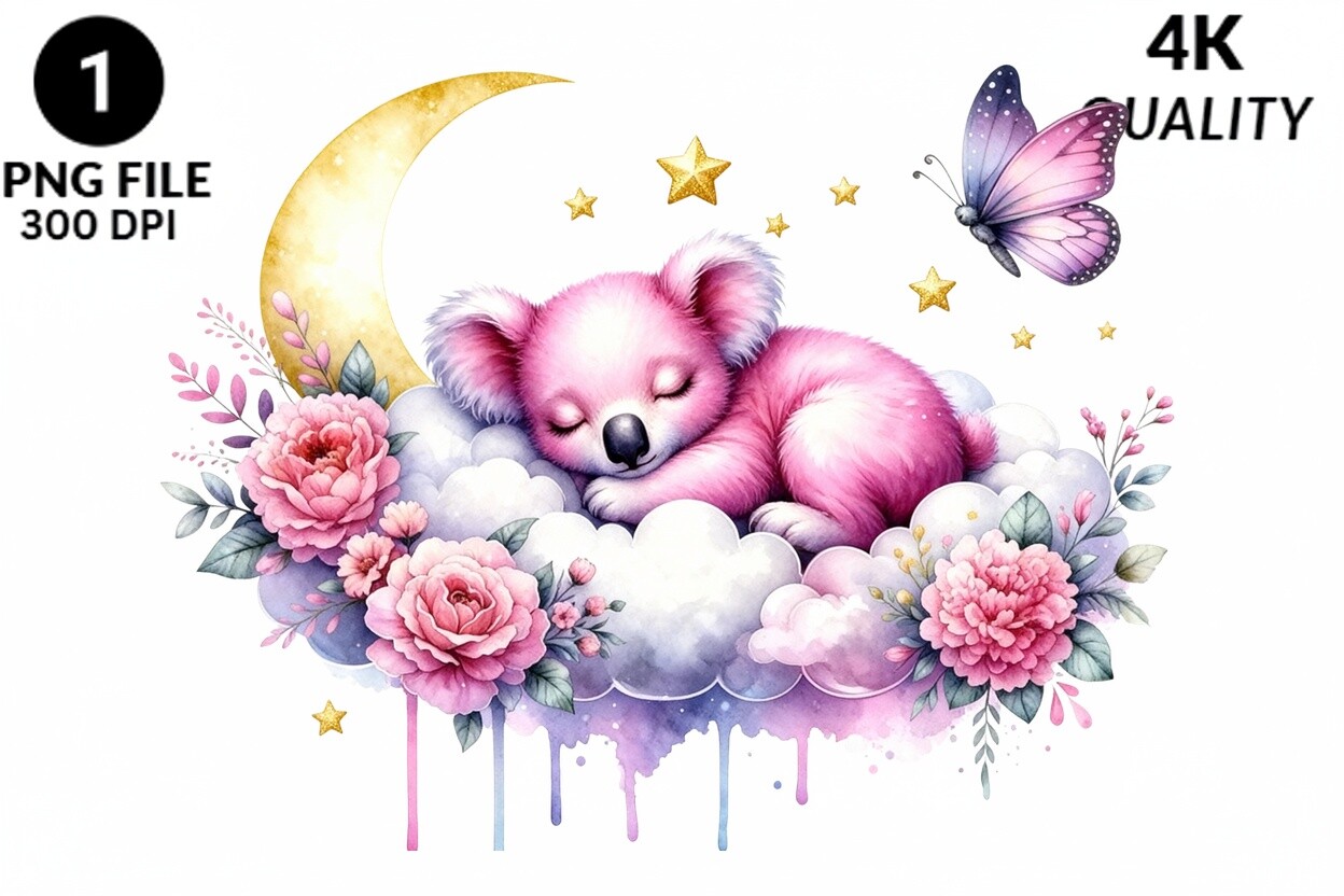 Pink Sleeping Koala Cloud Moon
