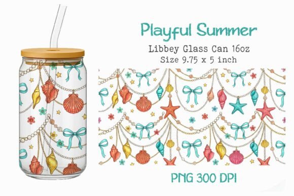 Playful Summer 16oz Glass Can Wrap PNG Bundle · Creative Fabrica
