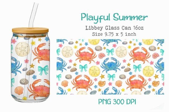 Playful Summer 16oz Glass Can Wrap PNG Bundle · Creative Fabrica