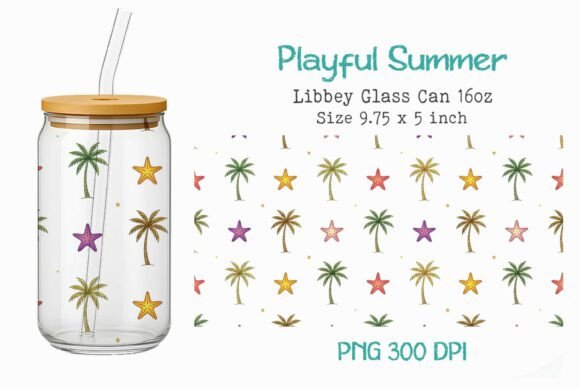 Playful Summer 16oz Glass Can Wrap PNG Bundle · Creative Fabrica