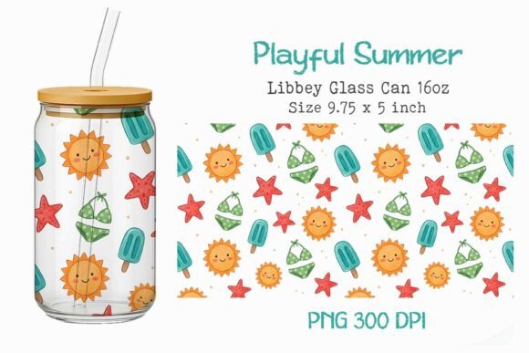 Playful Summer 16oz Glass Can Wrap PNG Bundle · Creative Fabrica