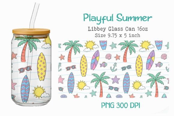 Playful Summer 16oz Glass Can Wrap PNG Bundle · Creative Fabrica