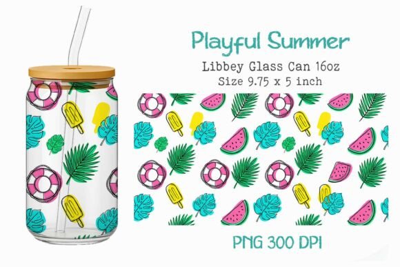 Playful Summer 16oz Glass Can Wrap PNG Bundle · Creative Fabrica