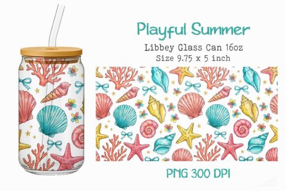 Playful Summer 16oz Glass Can Wrap PNG Bundle · Creative Fabrica