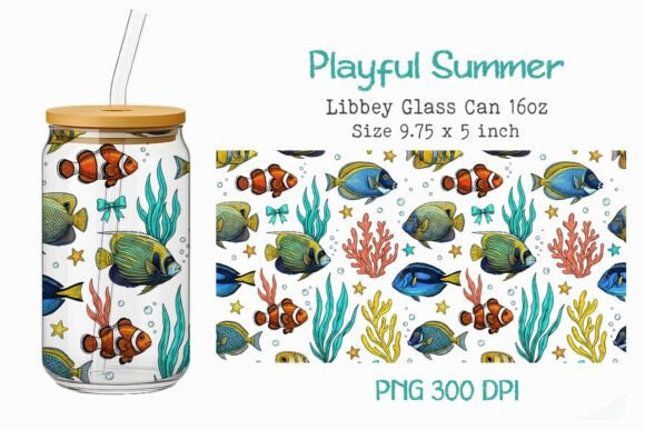 Playful Summer 16oz Glass Can Wrap PNG Bundle · Creative Fabrica