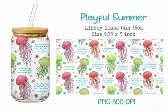 Playful Summer 16oz Glass Can Wrap PNG Bundle · Creative Fabrica