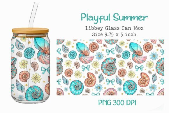 Playful Summer 16oz Glass Can Wrap PNG Bundle · Creative Fabrica