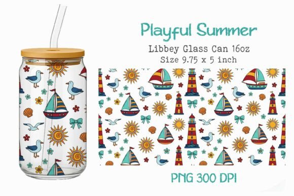 Playful Summer 16oz Glass Can Wrap PNG Bundle · Creative Fabrica