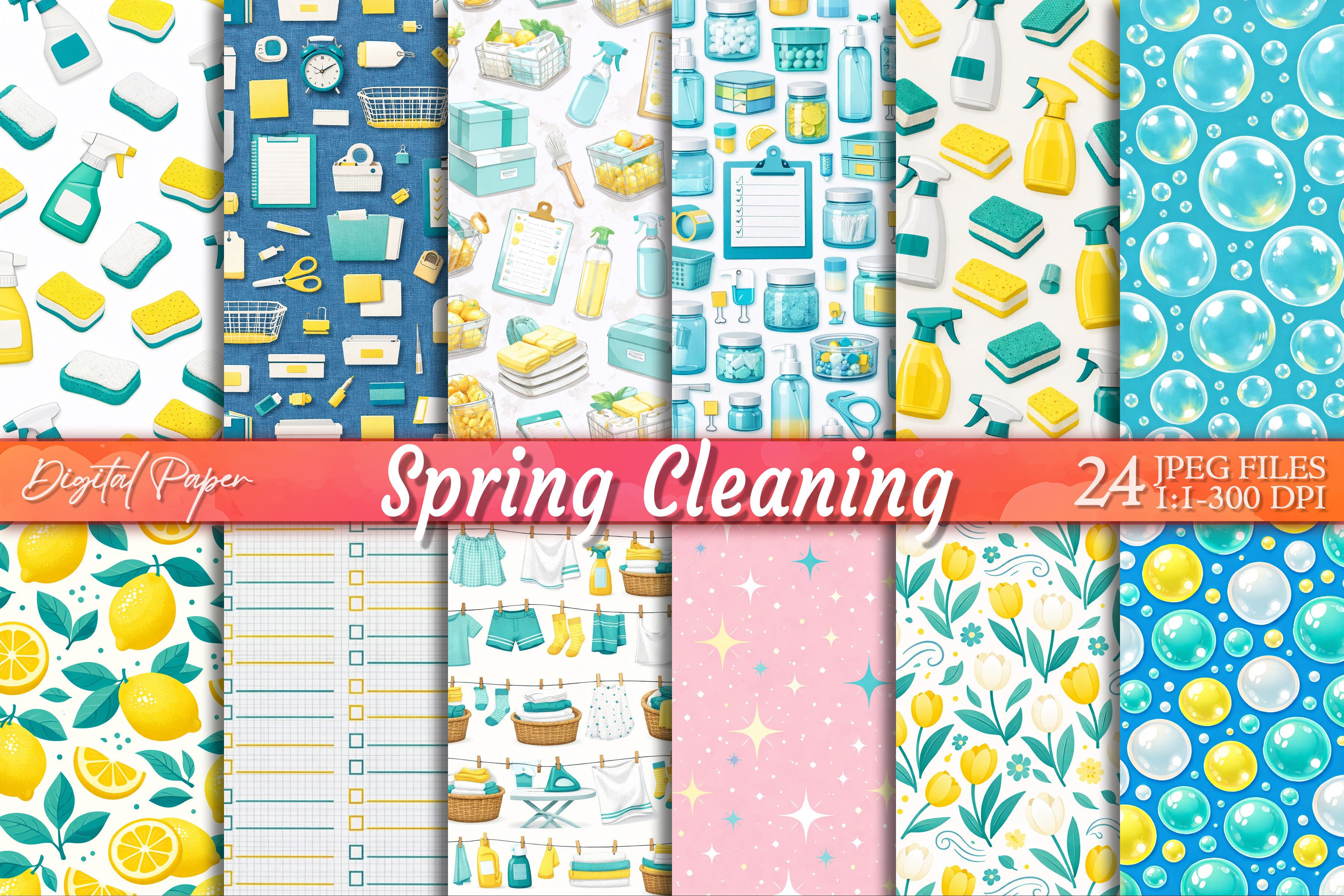 Spring Cleaning Digital Paper Printables