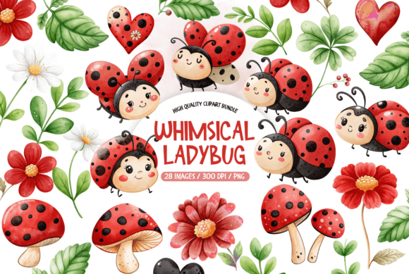 Watercolor Whimsical Ladybug Clipart Graphic by TatiMockups · Creative ...