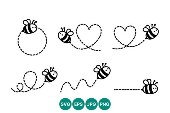 Bee Flight Trail Line Art Set Afbeelding Afdrukbare Illustraties Door DesignVectx
