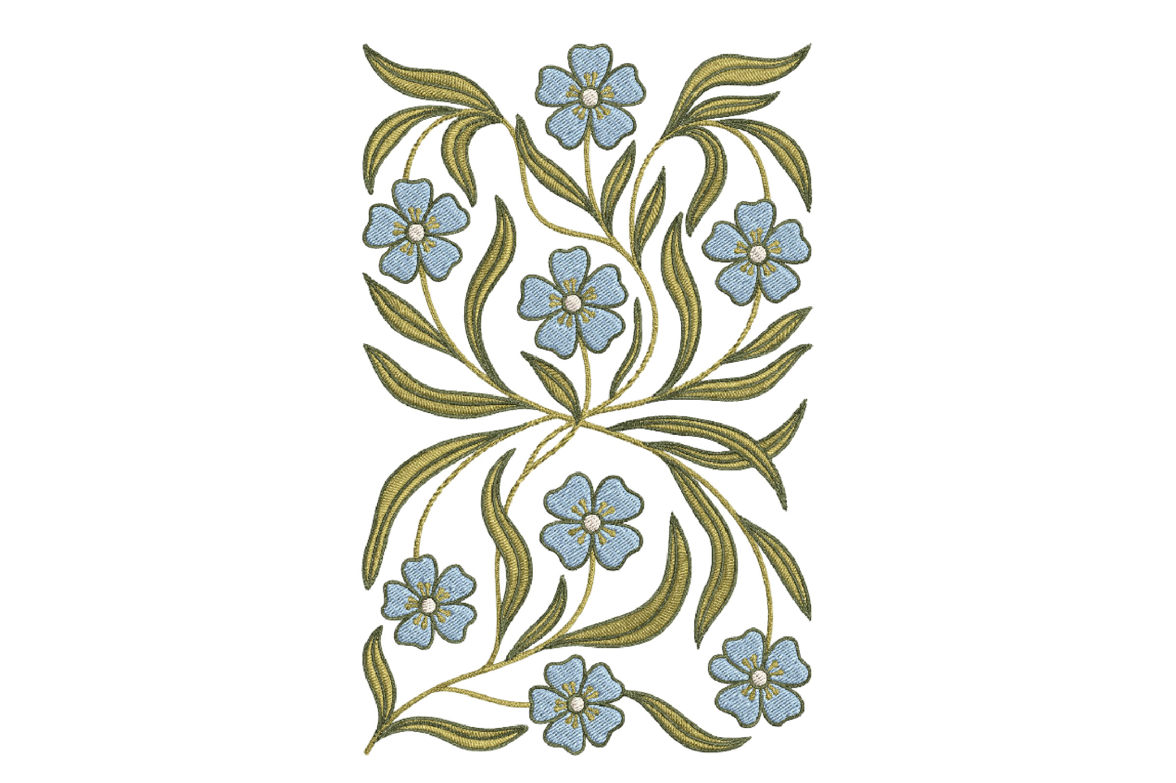 Blue Flowers Embroidery Design