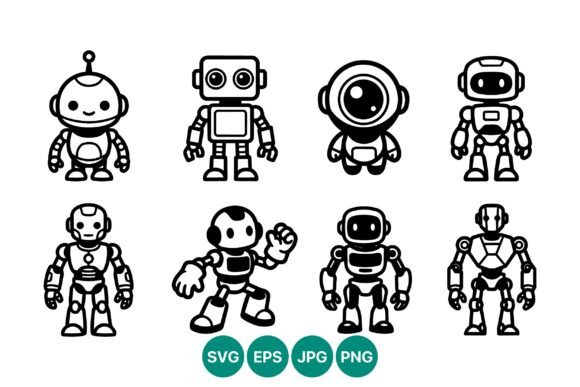 Cute Robot Line Art Vector