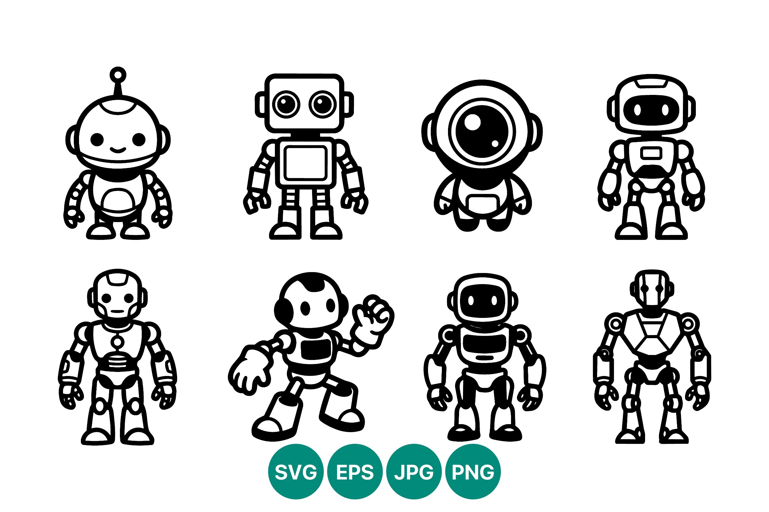 Cute Robot Line Art Vector