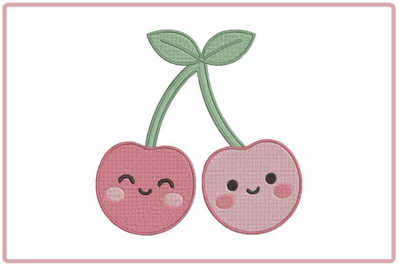 Cute Smiling Cherry Embroidery Design