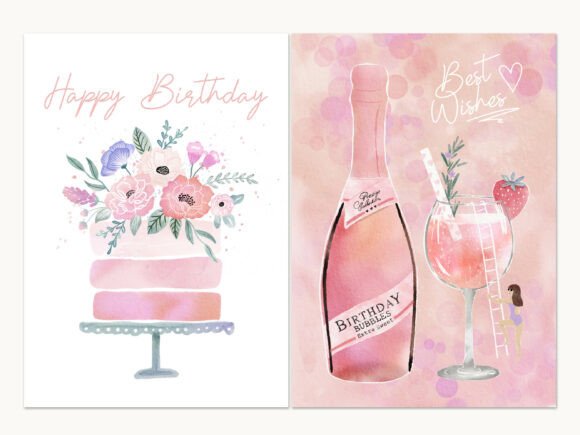 Floral Watercolor Birthday Cards Set