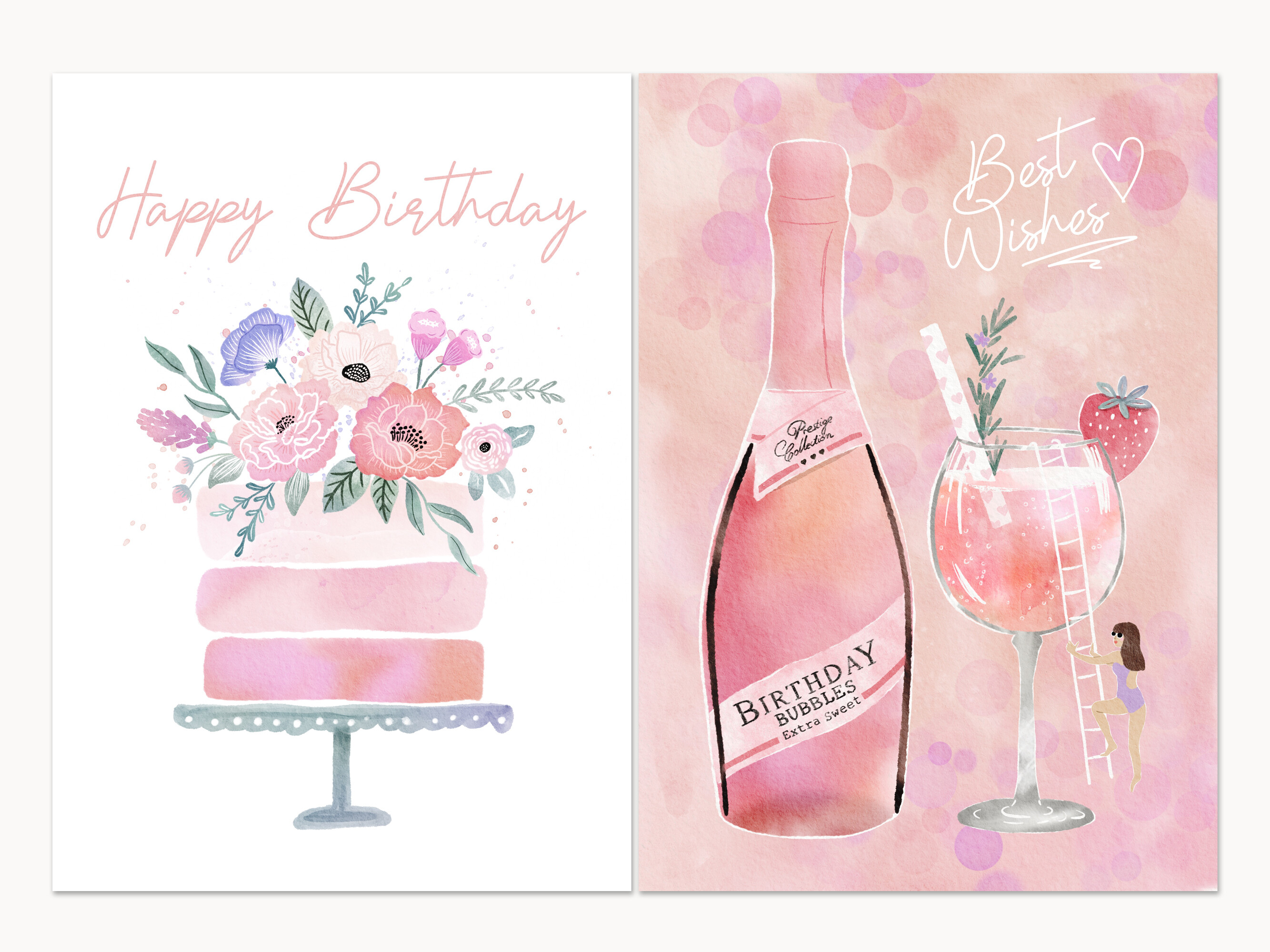 Floral Watercolor Birthday Cards Set