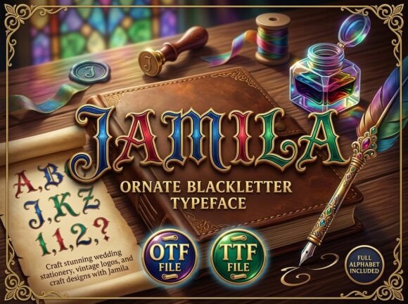 Preview specimen of Jamila blackletter font