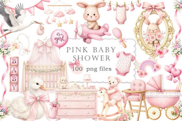 Pink Baby Shower Clipart Watercolor PNG