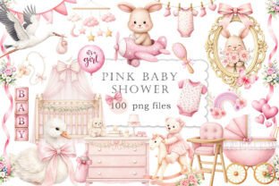 Pink Baby Shower Clipart Watercolor PNG Graphic by NeuroStoker ...