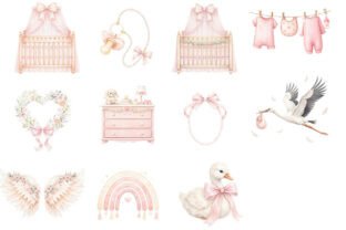 Pink Baby Shower Clipart Watercolor PNG Graphic by NeuroStoker ...