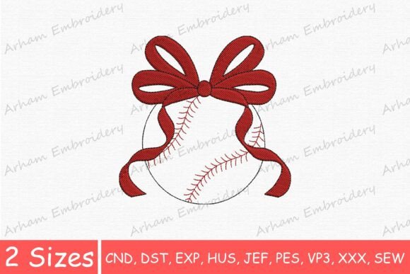 Red Bow with Softball, Baseball Ribbon